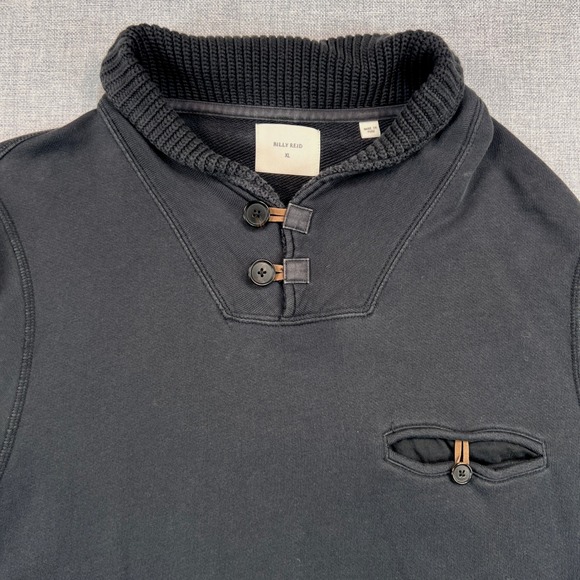 Billy Reid Shiloh Shawl Collar Pullover Sweatshirt Men XL Black Cotton Heritage - Picture 2 of 9